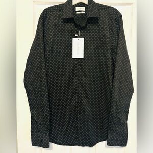 NWT Lucky Brand 4 Way Stretch Black  Geometric No Iron Dress Shirt Size: M